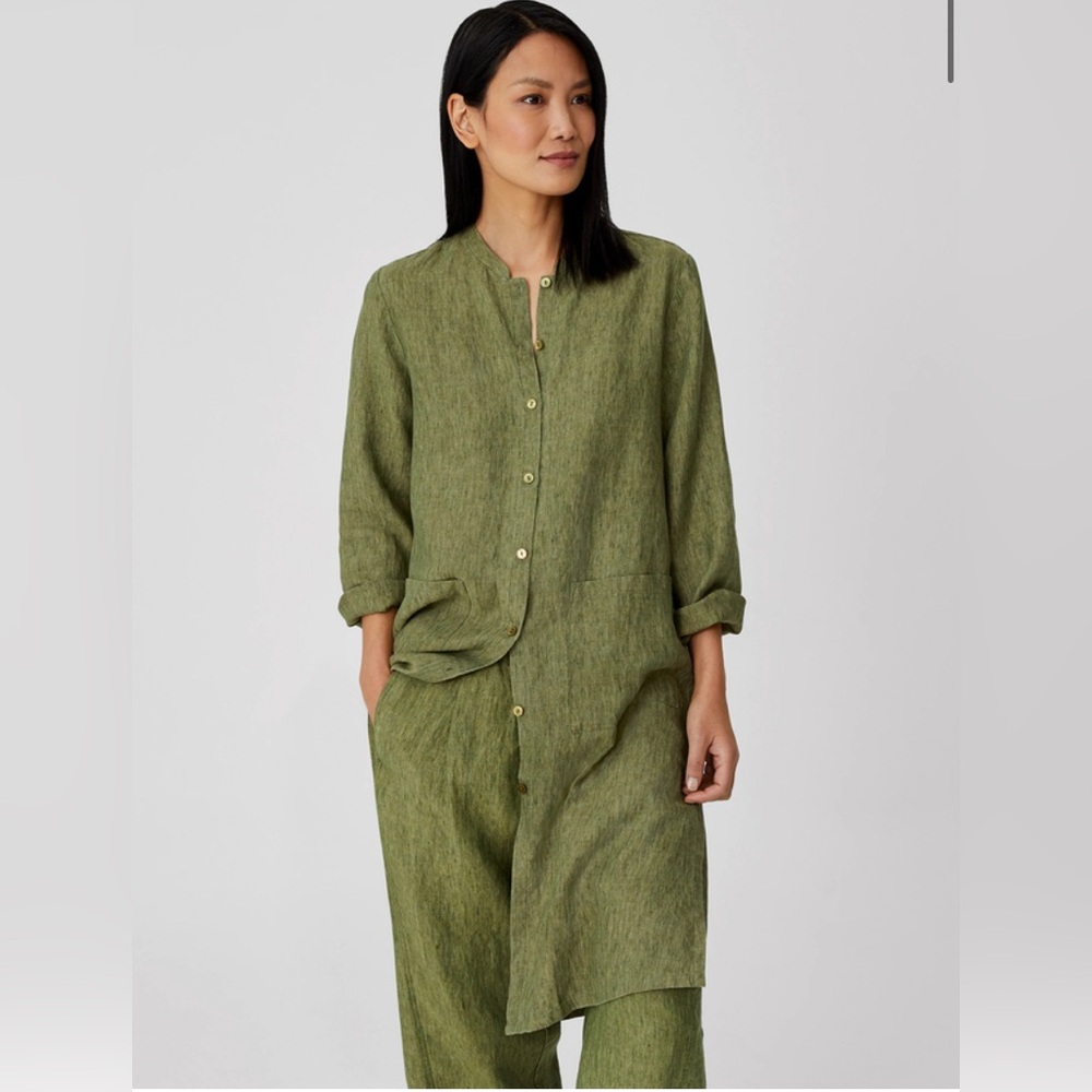 Eileen Fisher Washed Organic Linen Delave Long Shirt XXS Cottagecore Lagenlook - Picture 11 of 13